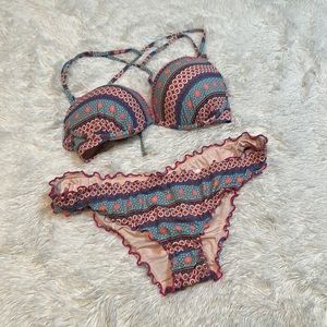 Shade & Shore Multicolor Patterned Bikini - Teal, Pink, Orange